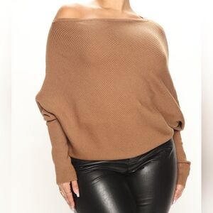 Fashion Nova Brown Off-the-Shoulder Sweater